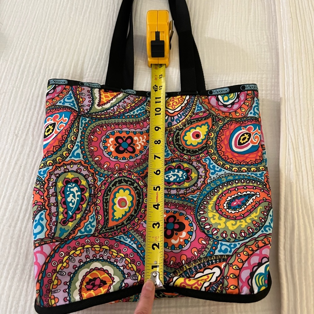 LeSportsac tote with multicolored paisley print.